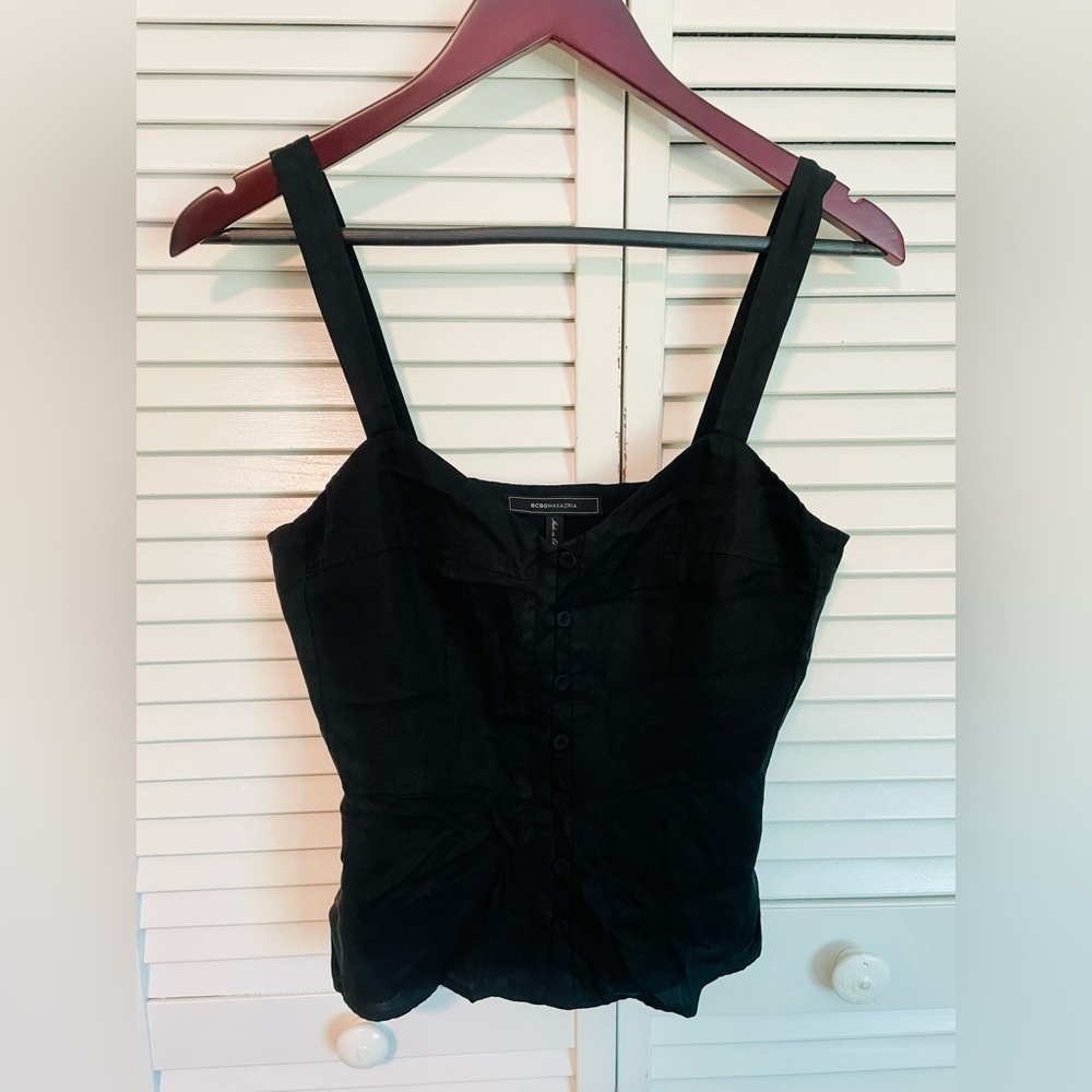 BCBGMaxAzria Jonesy Black Peplum Top